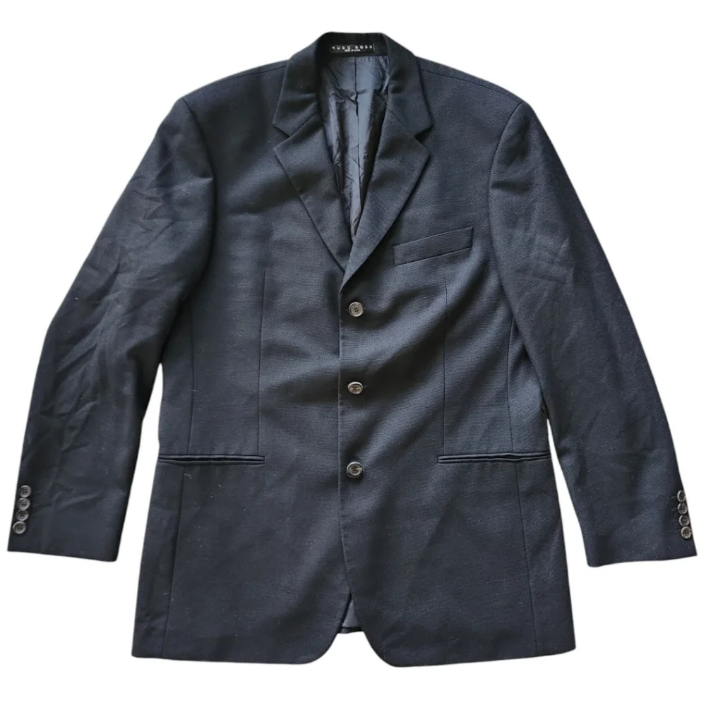 Hugo Boss‎ Black Blazer Sports Coat Jacket 40R Virgin Wool Preppy USA Made Vtg